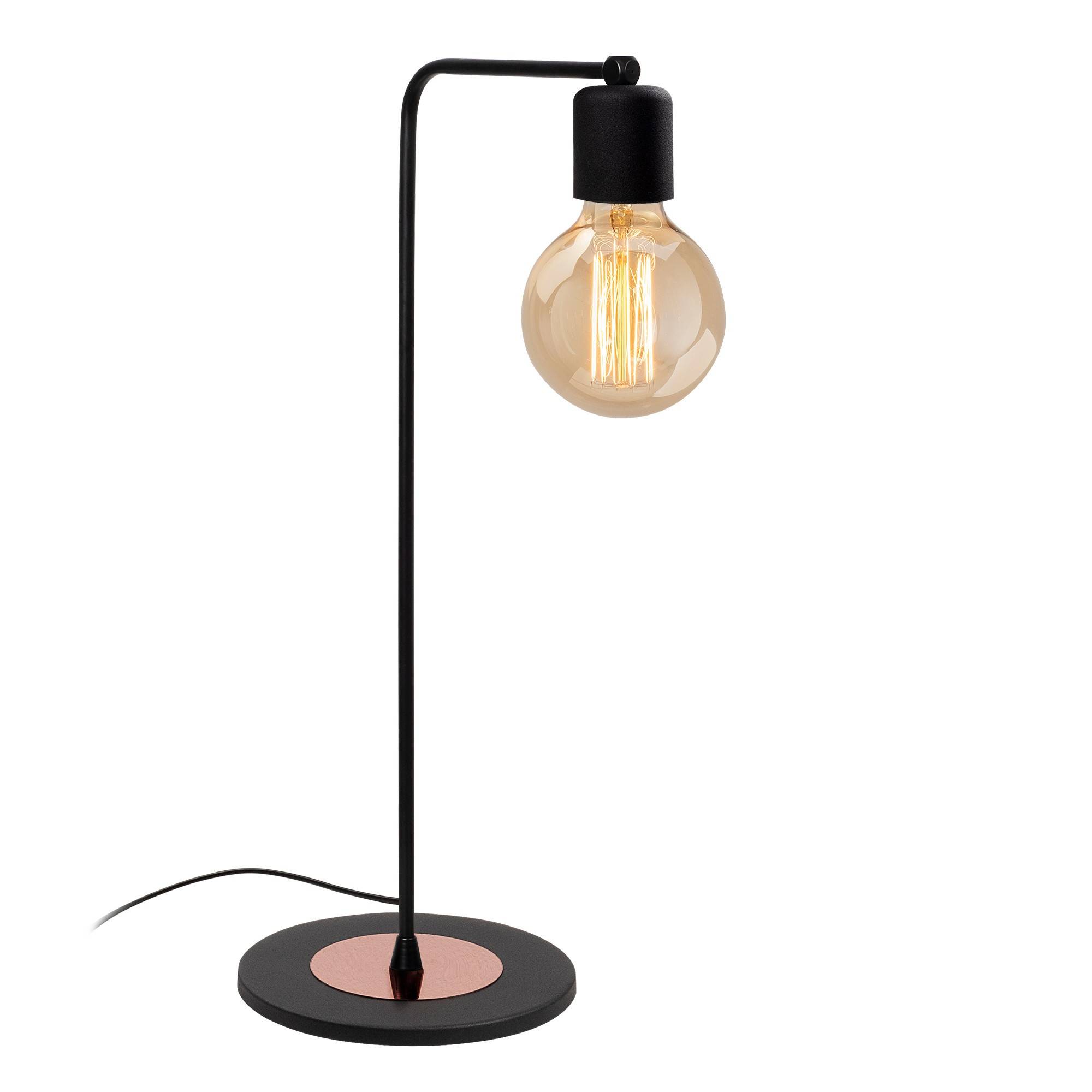 Lámpara de mesa Ariadna H52 cm Algodón Metal Negro y Cobre Rosa