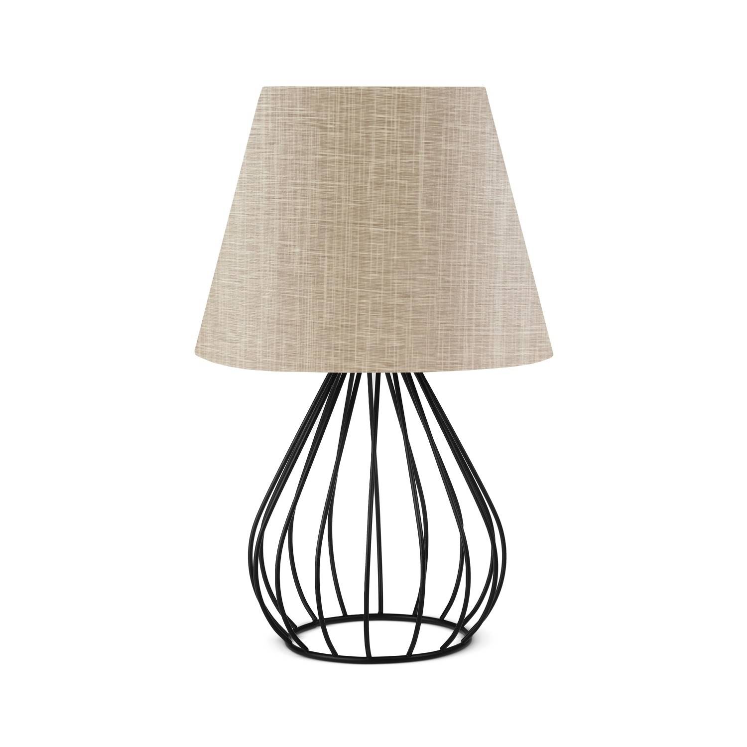 Amilda, lampada da tavolo di design con cavo H36cm in metallo nero e tessuto beige