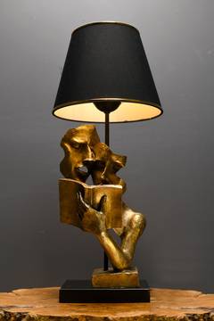 Tischlampe runder Fuß Buckel Bibliophiles mit Schirm Replica Ø23 x H57 cm Metall Polyester Vergoldet Schwarz