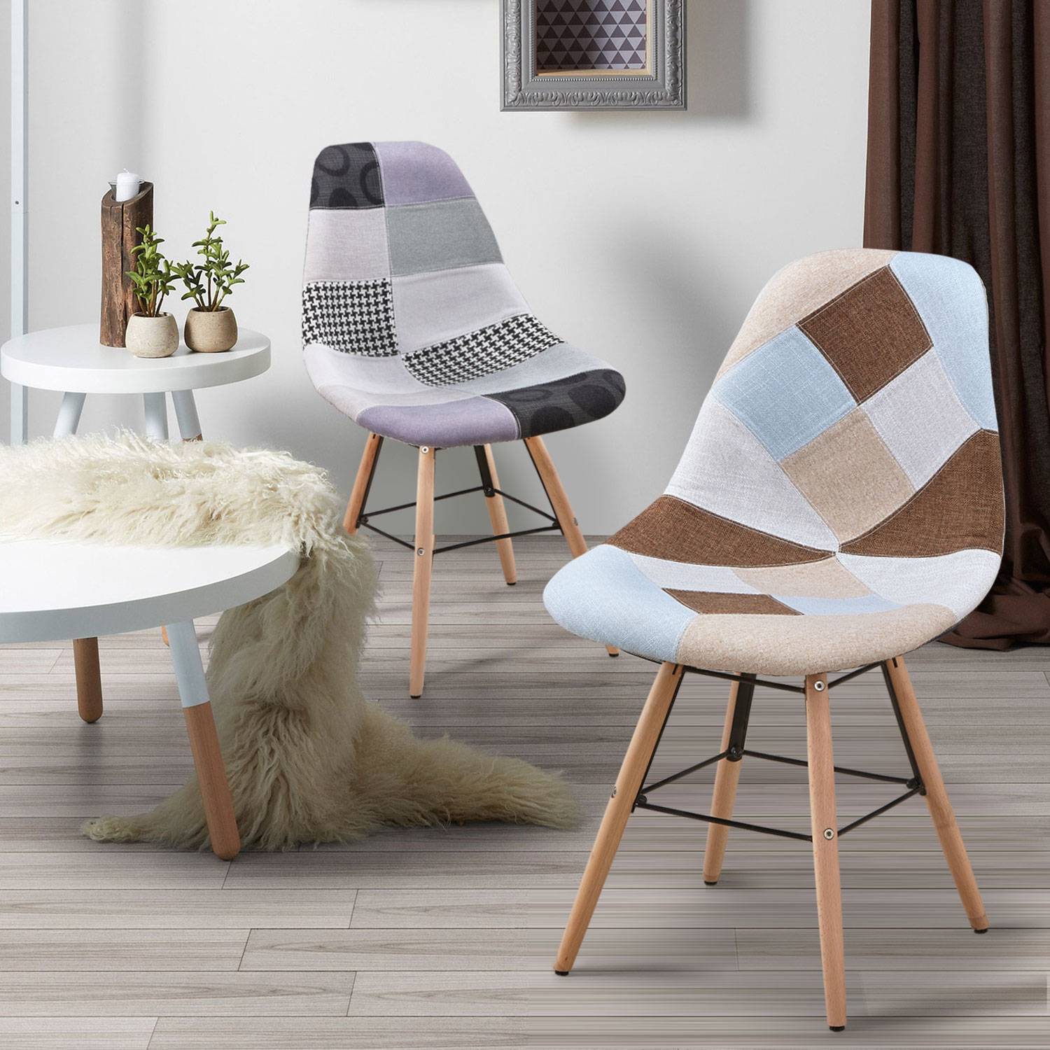Set di 2 sedie scandinave Lisa Patchwork colore beige