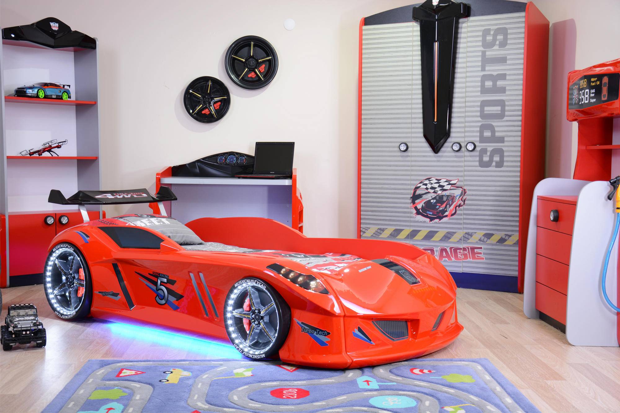 Speedy Rood Interactief Raceauto Bed ABS Melamine Paneel Multicolour