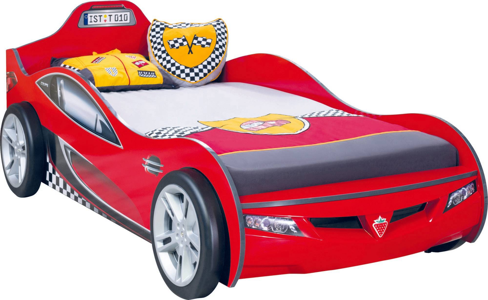 Cama de coche deportivo Gullwing 80x190cm Madera Roja