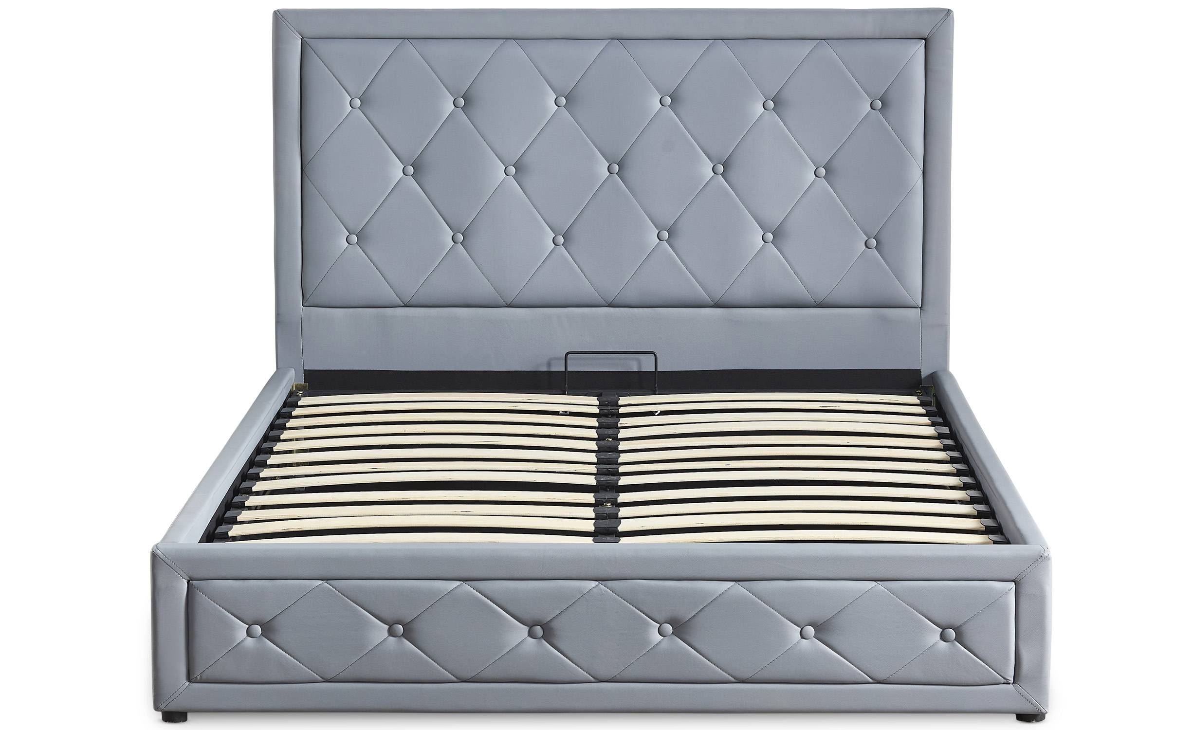 Grimali  Doppelbett mit aufklappbarem Bettkasten 140x190cm Kunstleder Grau