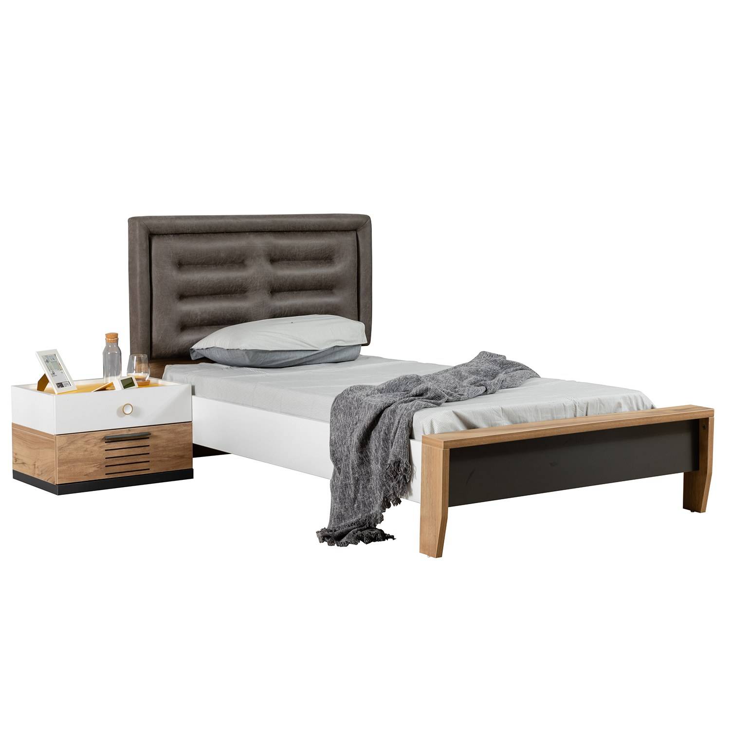 Cadre de lit pour matelas 100x200 cm en bois, couleur blanche