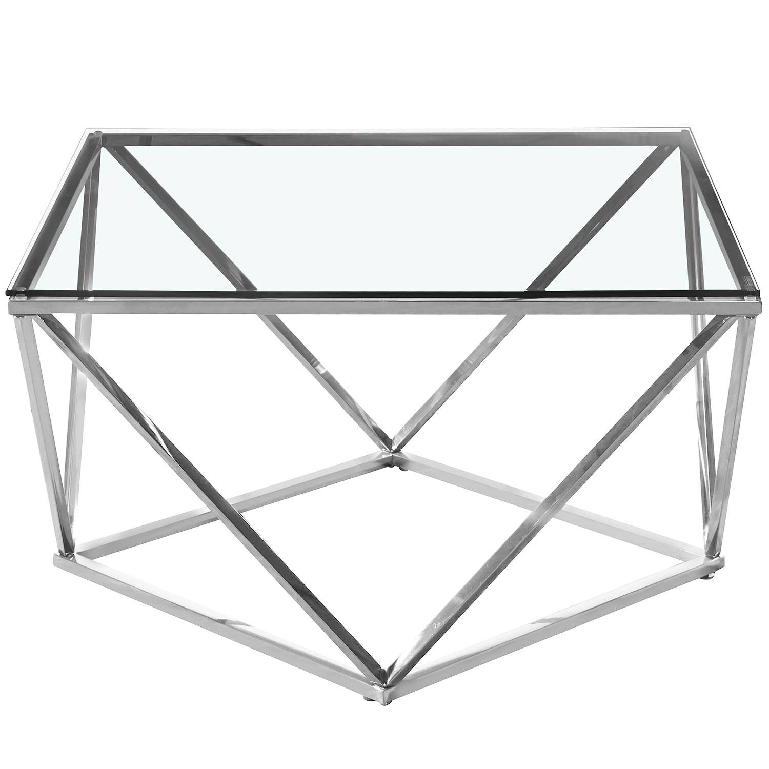 Tavolino Louana in vetro trasparente e gambe argento