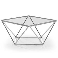 Tavolino Louane in vetro trasparente e gambe color argento