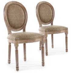 Lot van 2 Louis XVI-stoelen in medaillonstijl, gepatineerd hout en Simili taupe