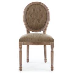 Louis XVI Set mit 2 Medaillon Stühlen, Patiniertes Holz & Gepolstertes Kunstleder Taupe