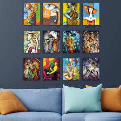Pak van 12 abstracte schilderijen Aranea L20xH15cm Motief Jazz Nights Multicolour