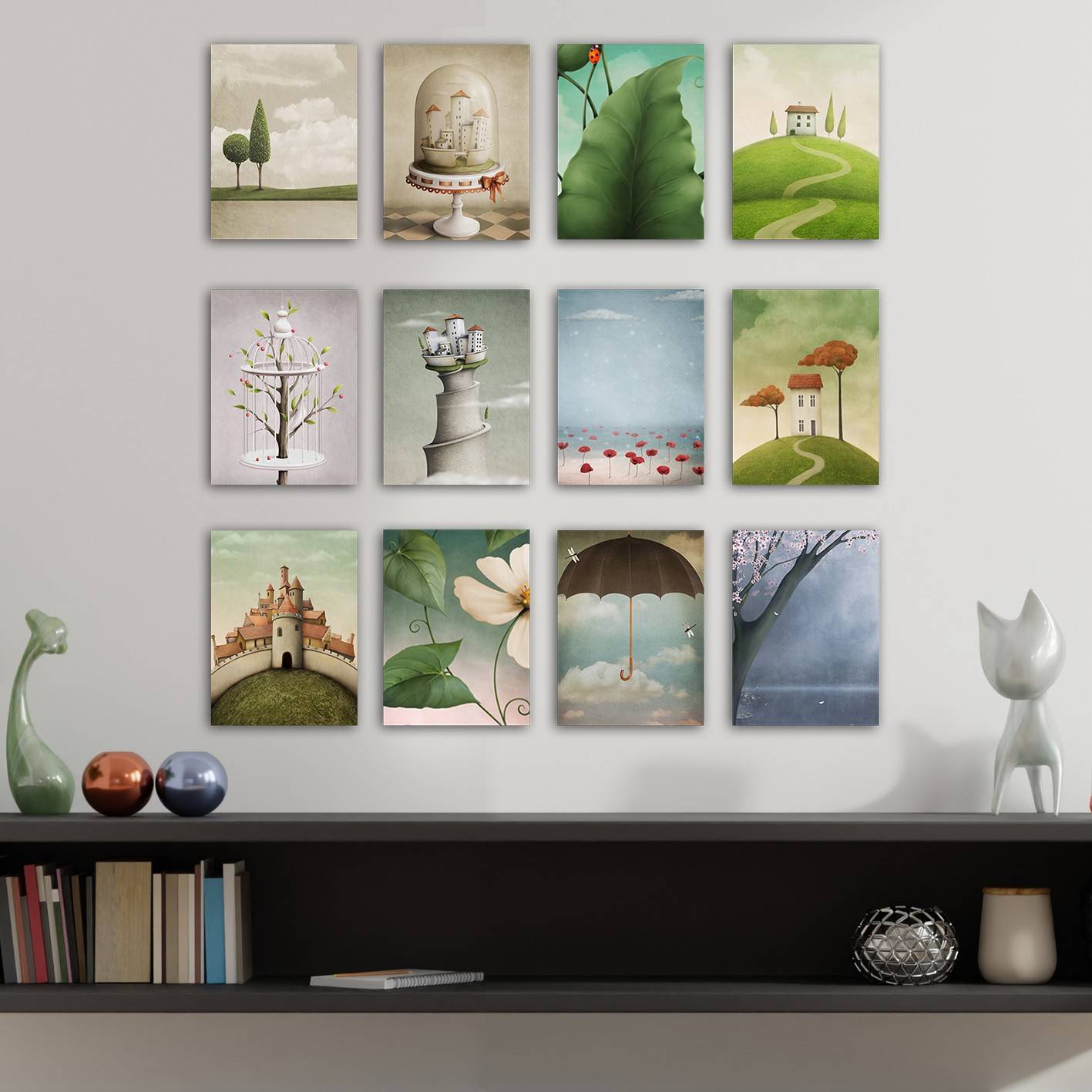 Assortiment de 12 tableaux thème pays des merveilles Aranea 20 x 15 cm MDF Multicolore