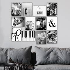 Assortimento di 12 immagini che ispirano il tema Aranea 20 x 15 cm MDF Nero Bianco