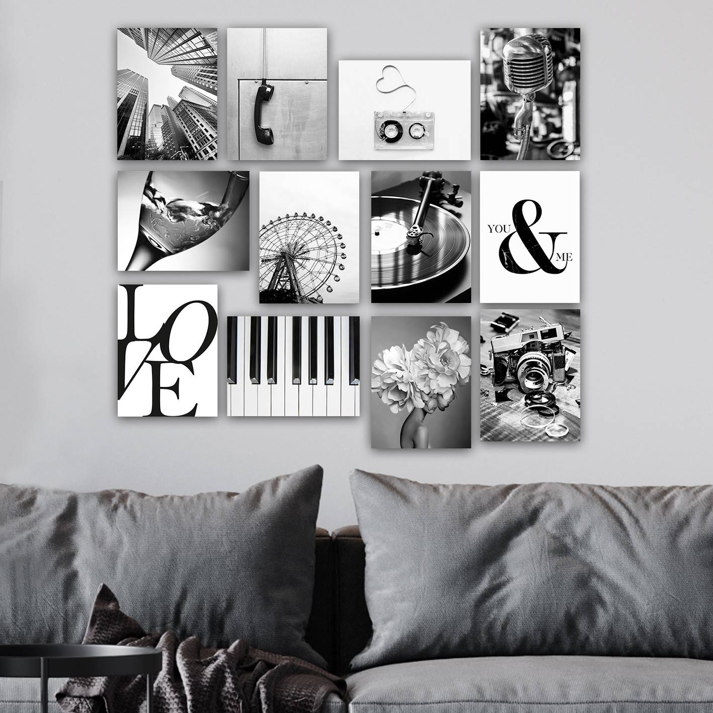 Set von 12 abstrakten Bildern Aranea L20xH15cm Motiv Fotografie Schwarz und Weiß