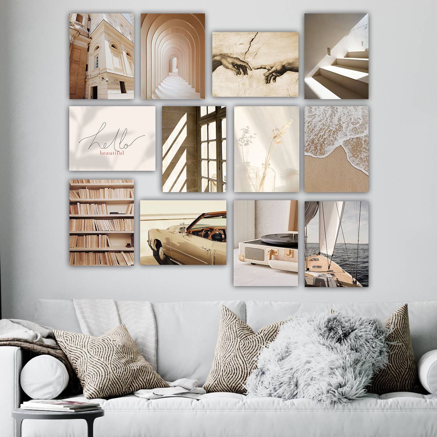 Sortiment von 12 Bildern inspirierendes Thema Lichter Aranea 20 x 15 cm MDF Beige Schattierungen