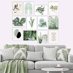 Assortiment van 12 afbeeldingen botanisch thema Aranea 20 x 15 cm MDF Wit Groen