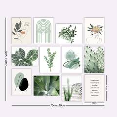 Assortiment van 12 afbeeldingen botanisch thema Aranea 20 x 15 cm MDF Wit Groen