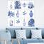 Assortiment de 12 tableaux thème céramique & botanique Aranea 20 x 15 cm MDF Blanc Bleu