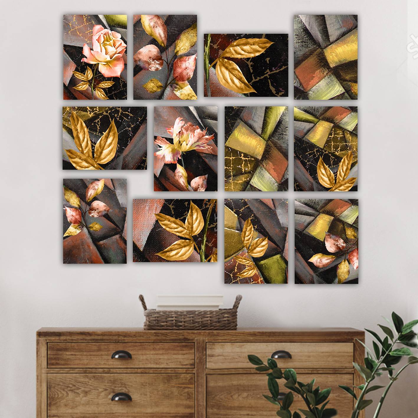 Assortiment van 12 afbeeldingen herfstkleuren Aranea 20 x 15 cm MDF Multicolour