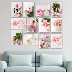 Surtido de 12 cuadros tema rosas y tulipanes Aranea 20 x 15 cm MDF Multicolor