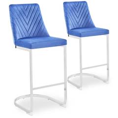 Set aus 2 Design-Barstühlen Mistigri Velours Blau