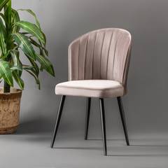 Set van 2 Iria stoelen van cappuccino fluweel en zwart metaal