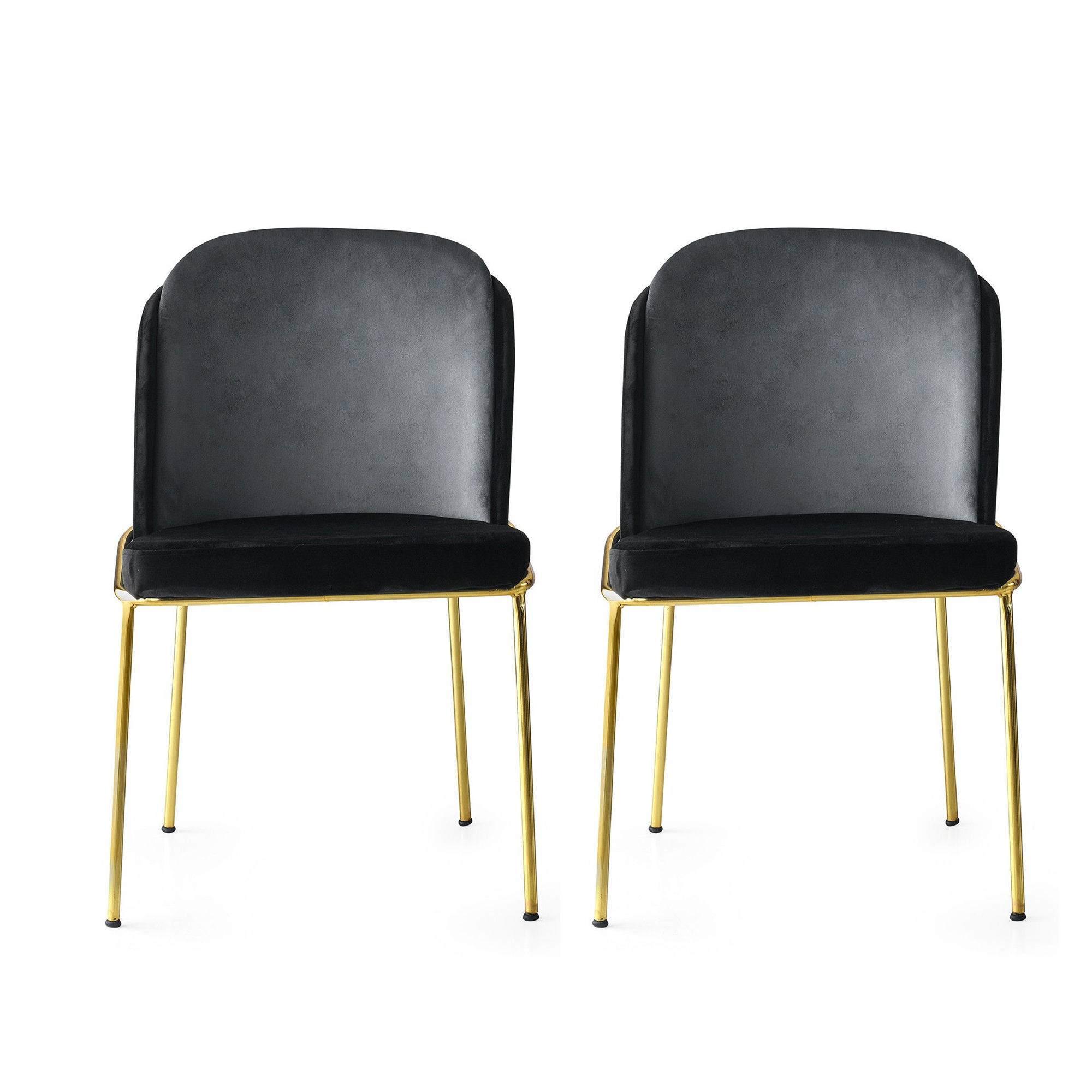 Set di 2 sedie Kymil in metallo dorato e velluto nero