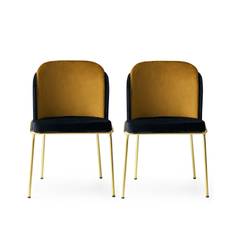 Set van 2 Kymil-stoelen van metaal en fluweel, goud en zwart