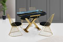 Set mit 2 Sandora-Stühlen aus goldfarbenem Metall und schwarzem Stoff
