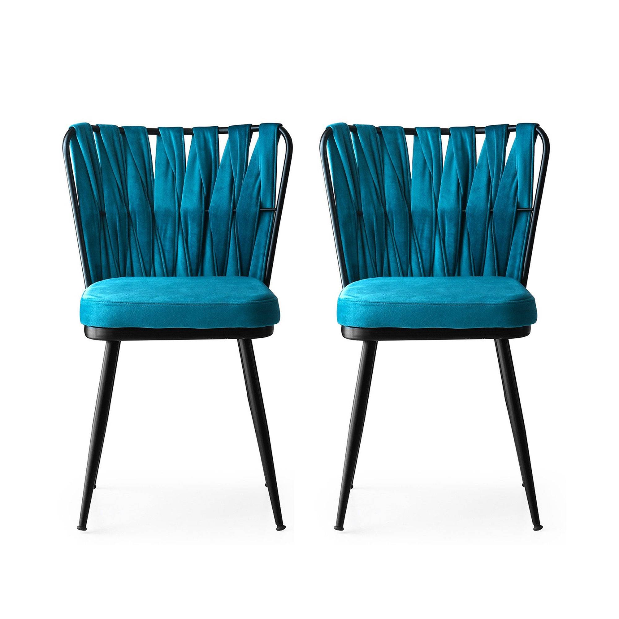 Set van 2 Scribe Chairs Zwart Metaal en Turquoise Fluweel