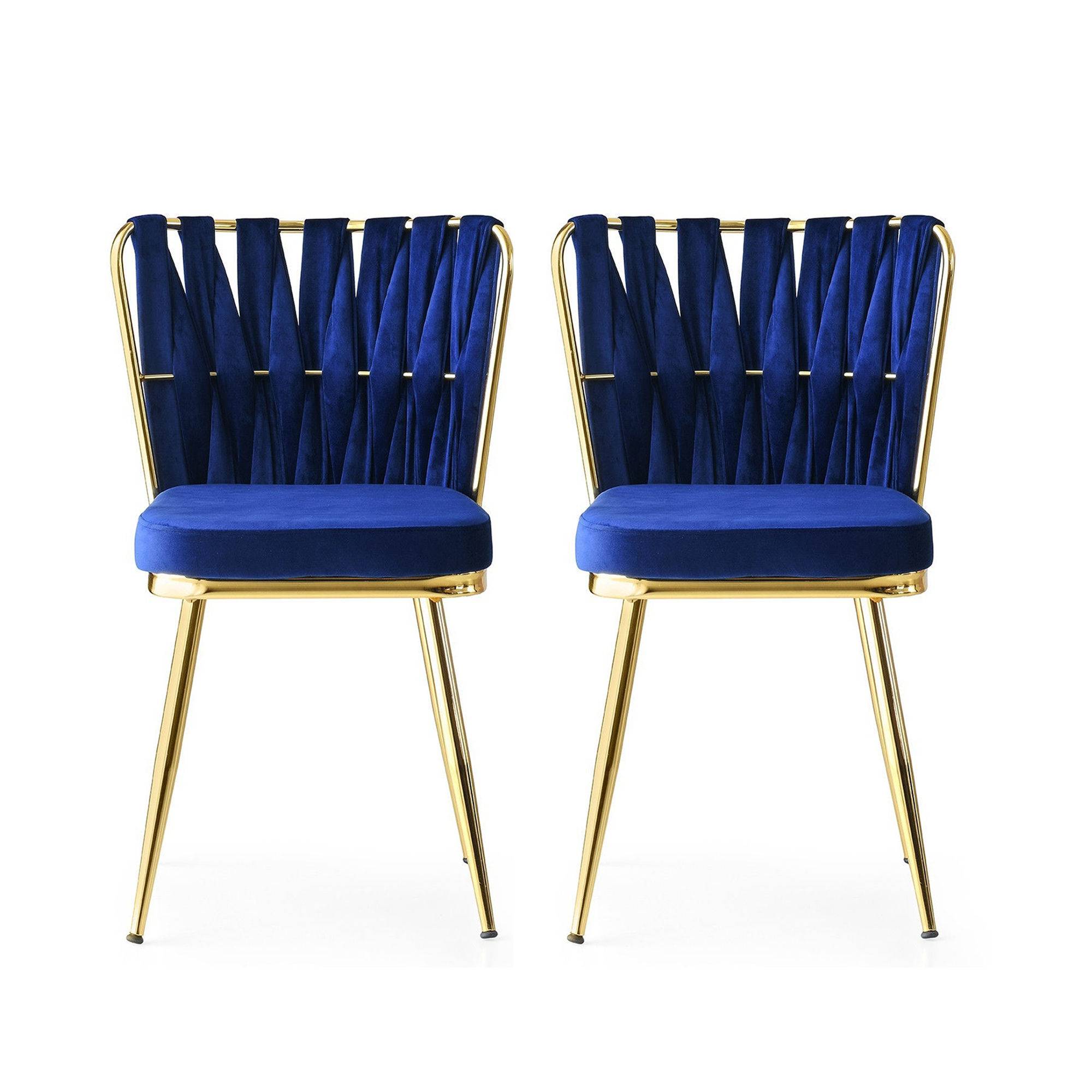 Set di 2 sedie Scribe in metallo dorato e velluto blu