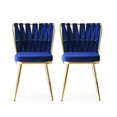Lot de 2 chaises Scribe Métal Or et Velours Bleu