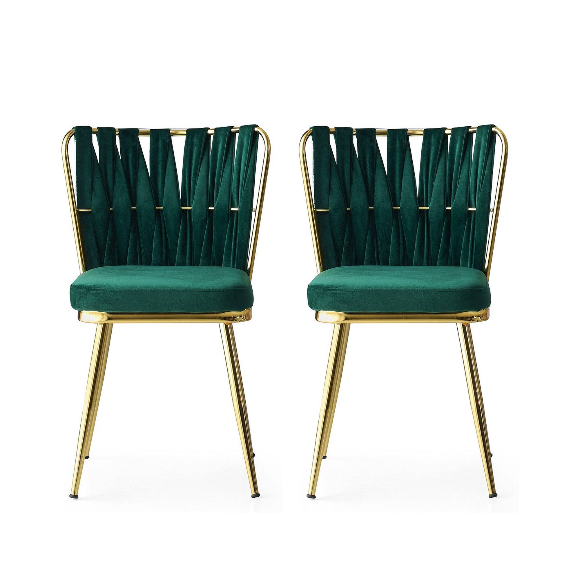 Set van 2 Scribe stoelen Goud Metaal en Groen Fluweel