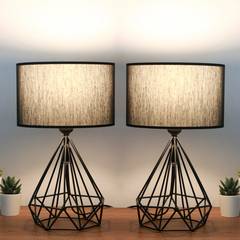 Set van 2 Kelty geometrische staande lampen 41cm Metaal en Zwart Stof