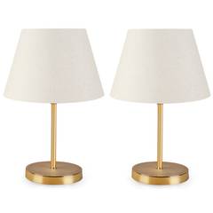 Set di 2 lampade da tavolo Accensa 12cm in metallo dorato e paralume in tessuto bianco