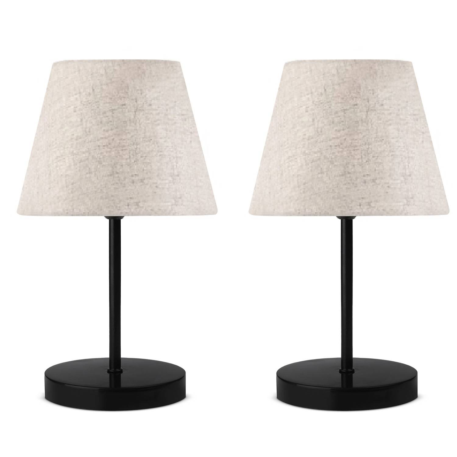 Set di 2 lampade da tavolo Accensa con paralume effetto canna H17 cm PVC  Crema Metallo Nero