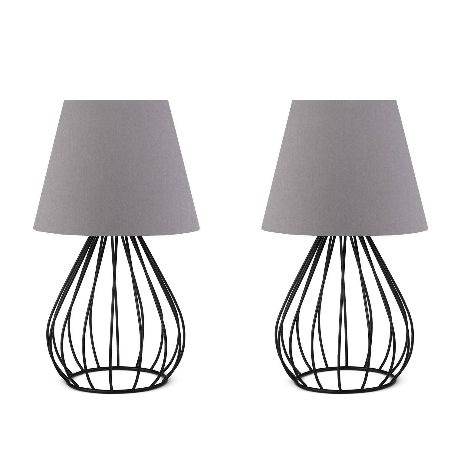 Lot de 2 lampes de table design filaire Amilda H36cm abat-jour Gris souris et Métal Noir