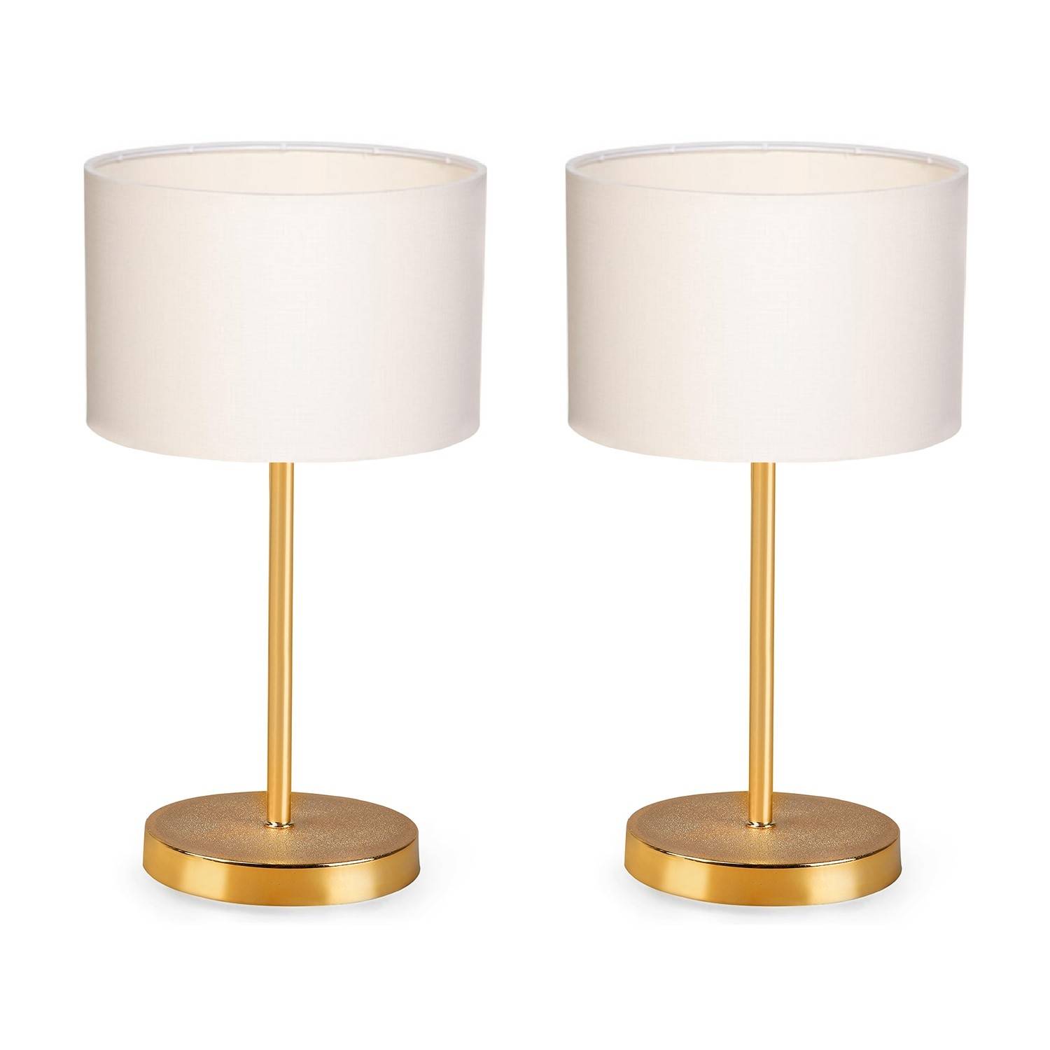 Set di 2 lampade da tavolo Waimea H24cm Metallo Oro e Tessuto Bianco Bianco panna