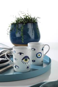Set di 2 tazze Mataki da 260 ml in ceramica con occhio blu