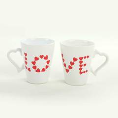 2er Set Keramik Merasse Becher "LOVE" Muster Weiß und Rot