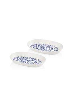 Set di 2 vassoi ovali Isch da 26 cm in ceramica con motivo a piastrelle bianche e malva