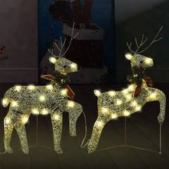 Set aus 2 leuchtenden Weihnachtsrentieren 40 LED Capella H64cm Gold und Lichter Warmweiß