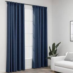 Juego de 2 cortinas opacas con ganchos 140x245cm Lino Azul