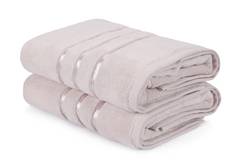 Lot de 2 serviettes de bain trois liteaux texture pelucheuse texture pelucheuse Vitta 70x140cm 100% Micro Coton Parme
