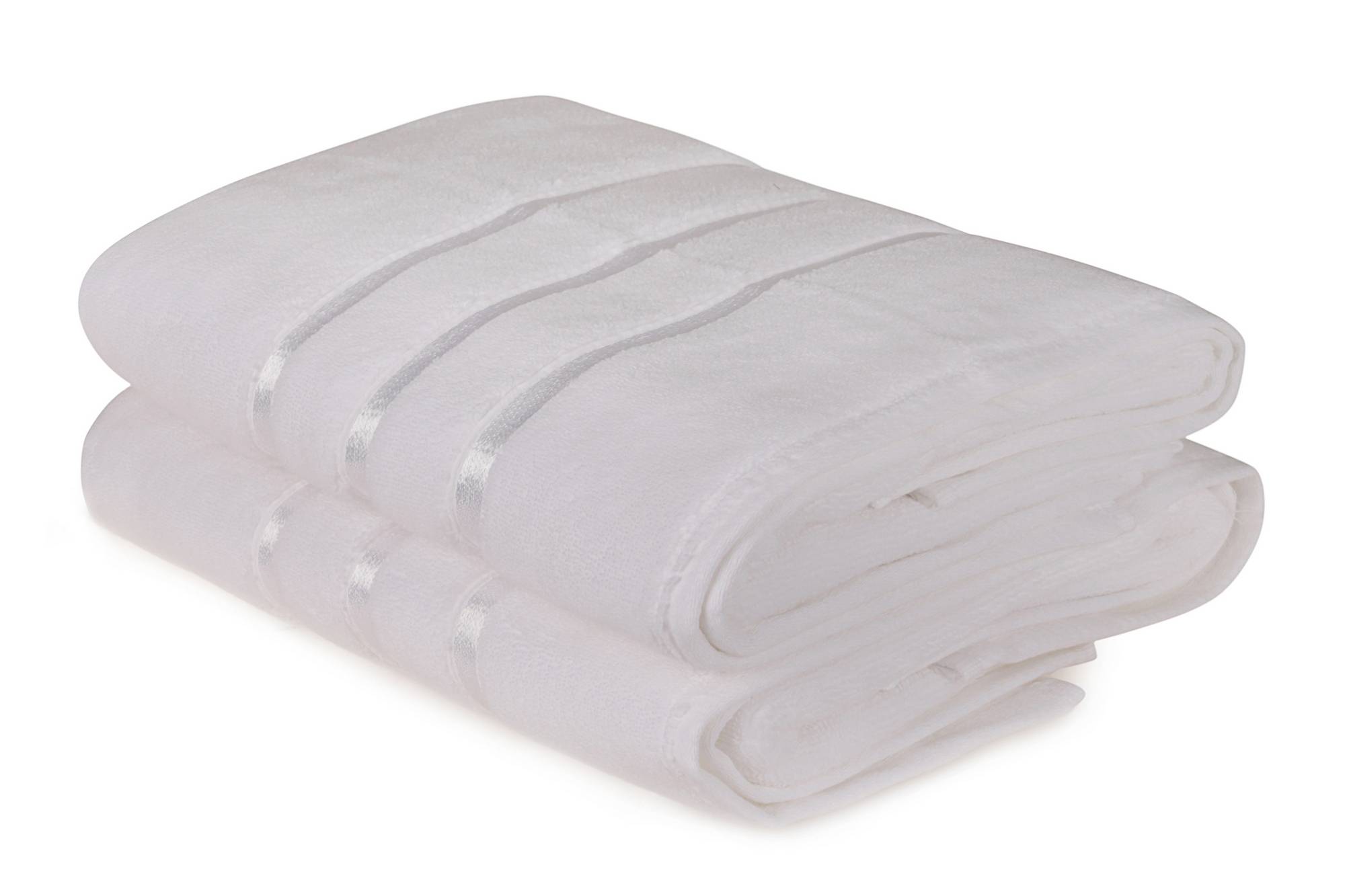 Lot von 2 Handtüchern drei Leisten plüschige Textur plüschige Textur Vitta 70 x 140 cm 100% Mikro-Baumwolle Weiß