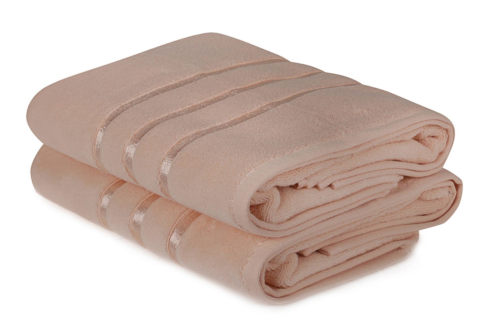 Lot de 2 serviettes de bain trois liteaux texture pelucheuse Vitta 70x140cm 100% Coton Saumon