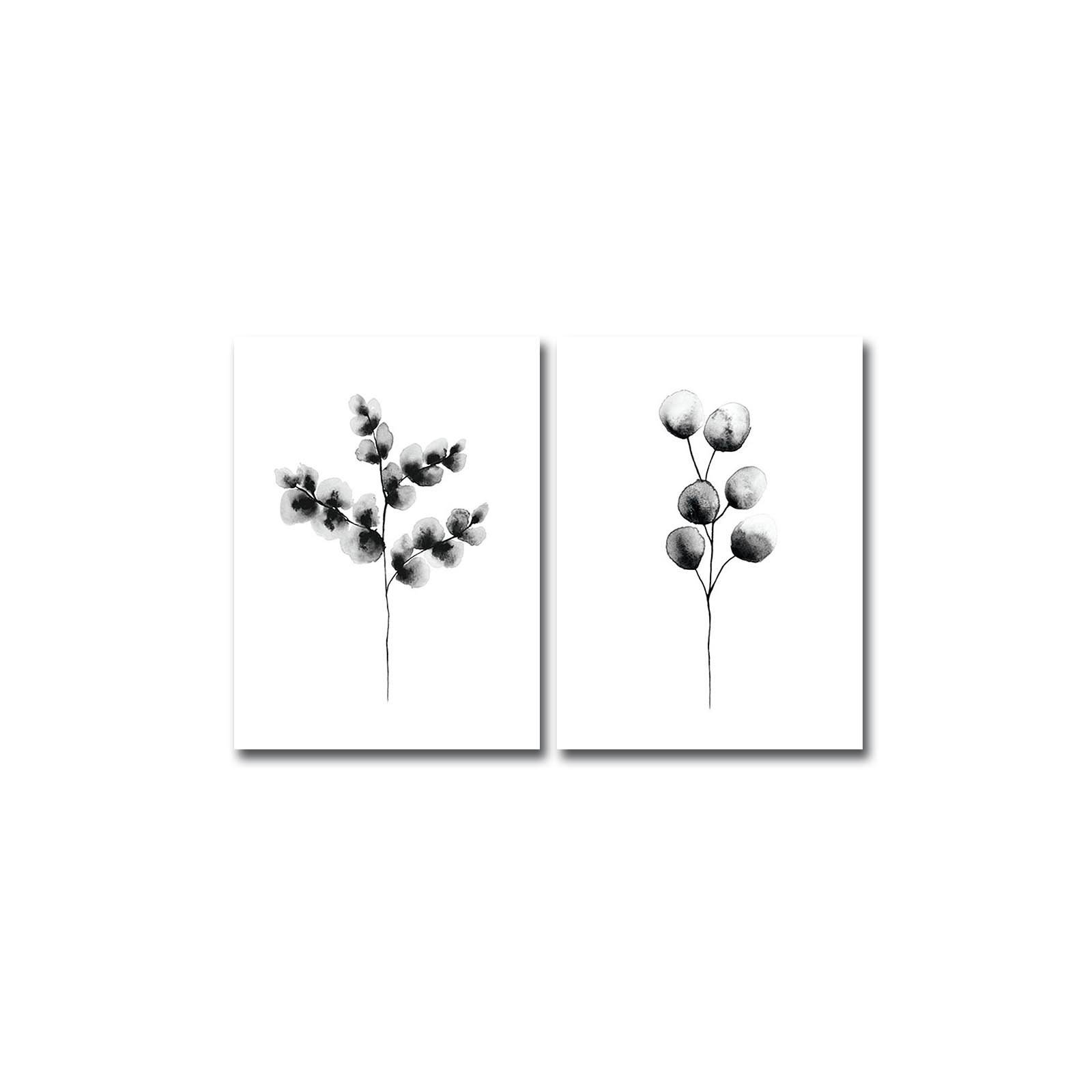 Lot de 2 tableaux décoratifs Vagum L28xH38cm Motif fleurs minimalistes Noir et Blanc