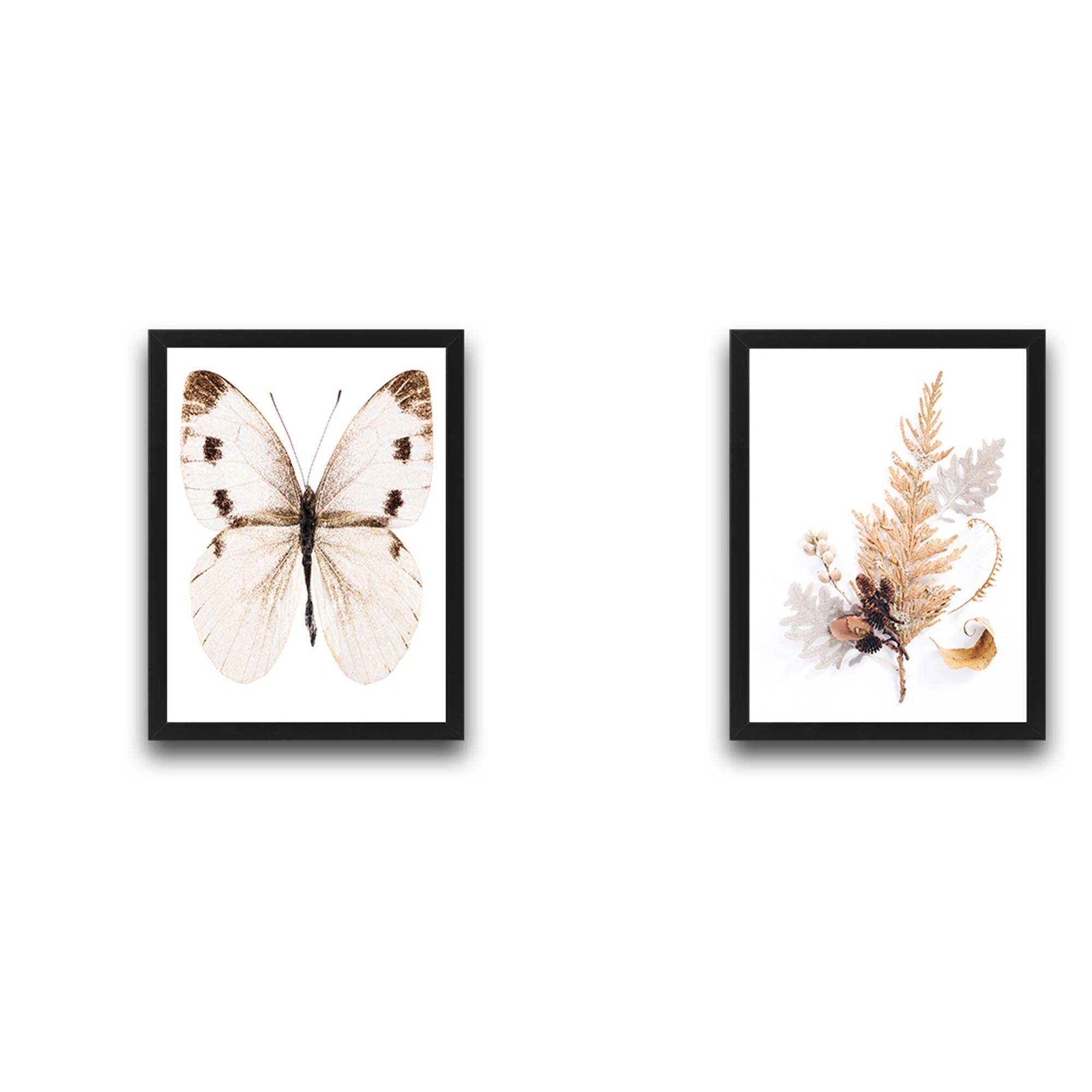 Set van 2 decoratieve verven Duo samenstelling Vlinder ecru Papier en gelamineerd paneel Mulitcolour 