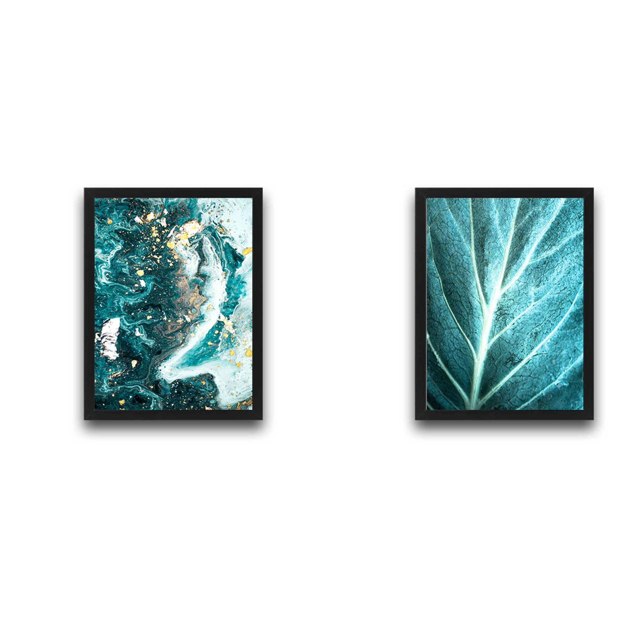 Set di 2 dipinti Duo L30xH40cm Motivo astratto, venature di foglie Tonalità di verde