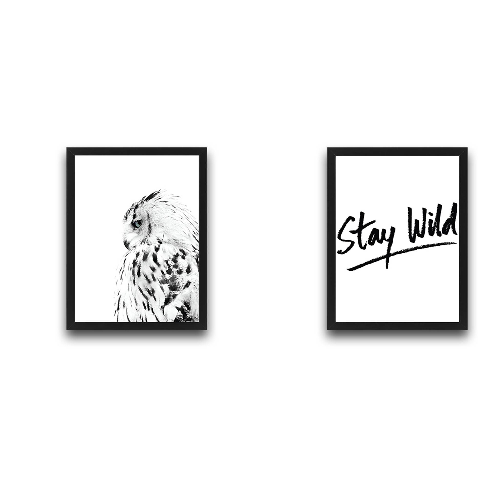 Lot de 2 tableaux Duo L30xH40cm Motif Aigle « Stay wild » Noir et Blanc