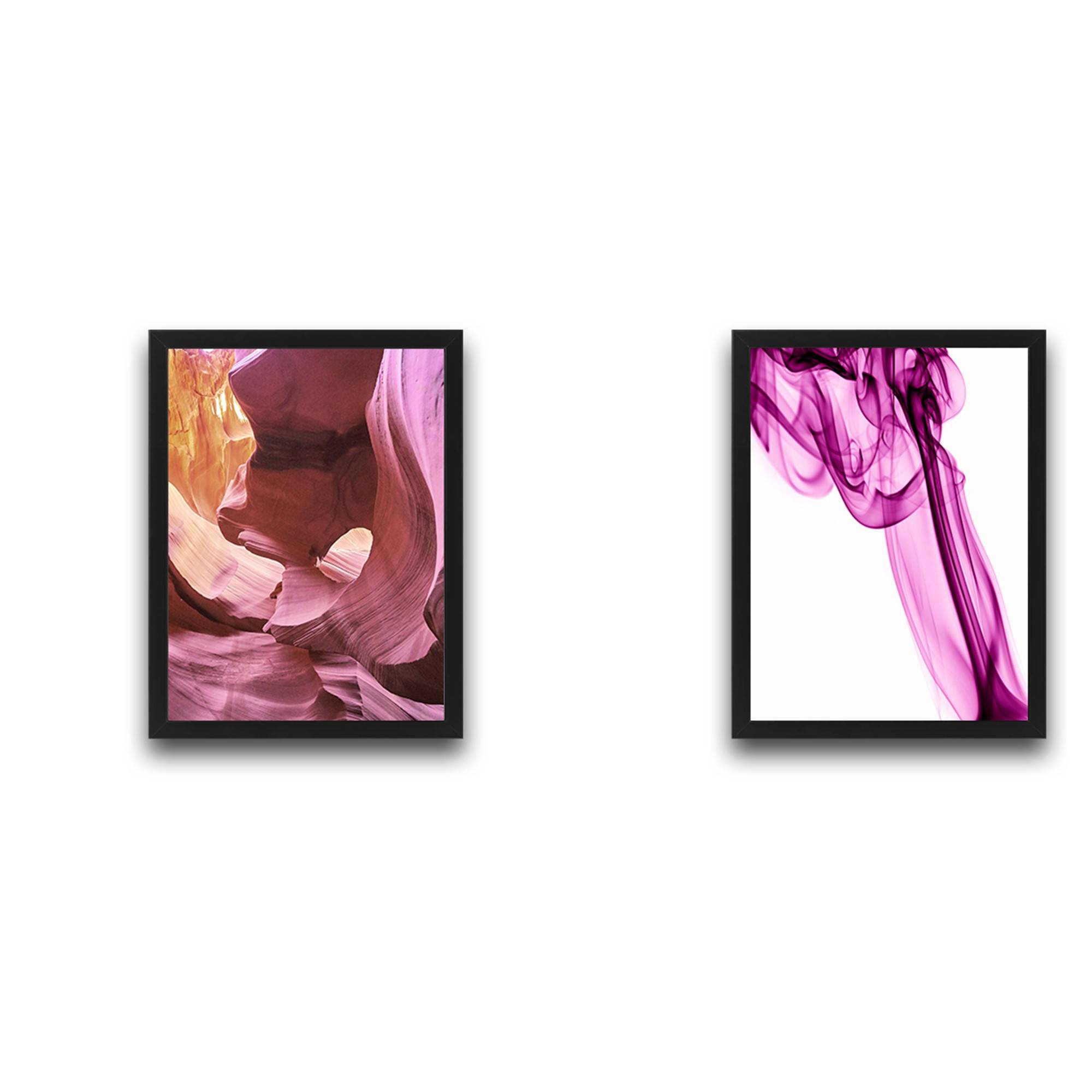 Set van 2 schilderijen Duo B30xH40cm Antilope Canyon motief en rook Roze kap