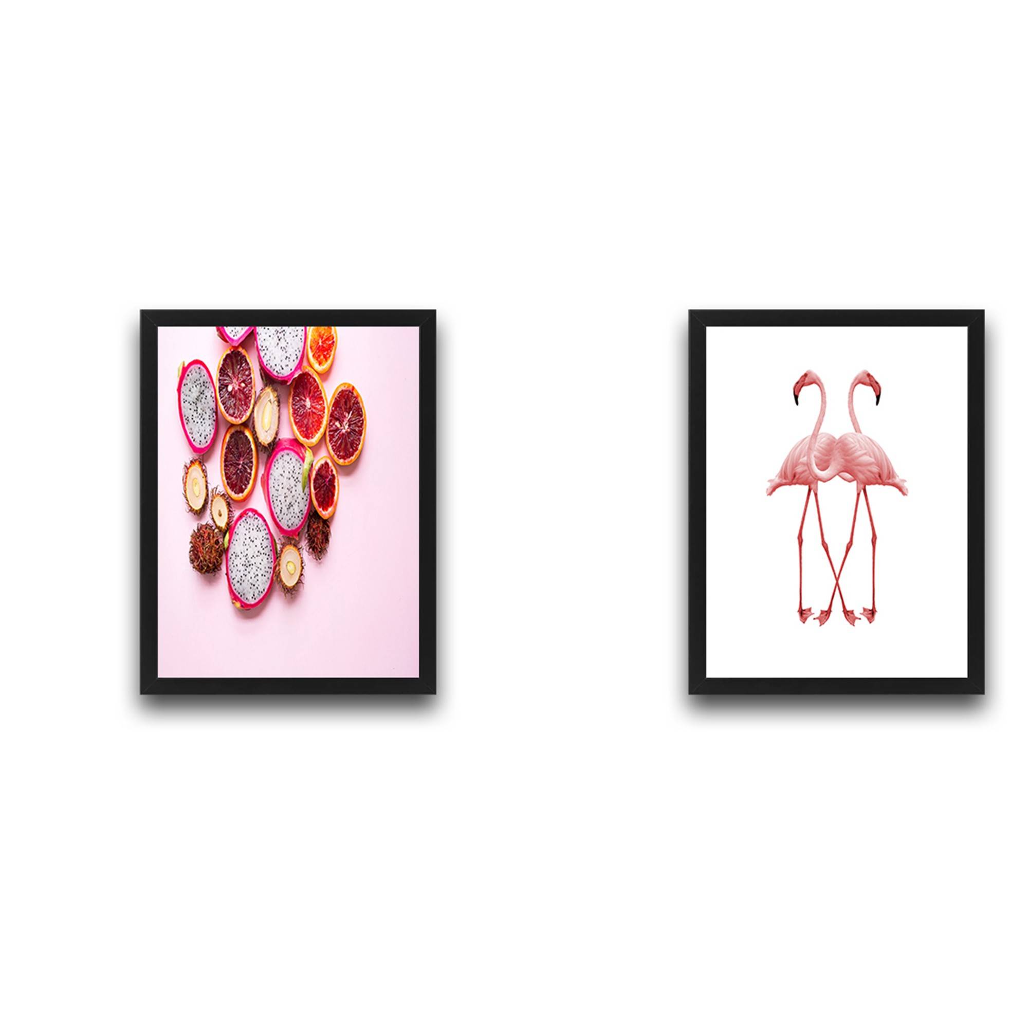 Set van 2 schilderijen Duo L30xH40cm Motief Roze flamingo's en citrusvruchten Nuances de rose
